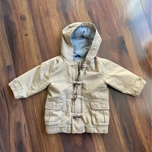 Baby GAP Cotton Toggle Duffle Chore Coat Lined With Hood 18-24M